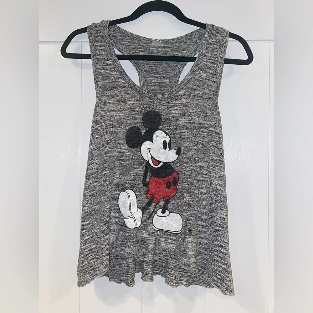 Women’s Disney Grey Mickey Mouse Flowy Tank Top with Ruffled Edges - Size S - Picture 1 of 6